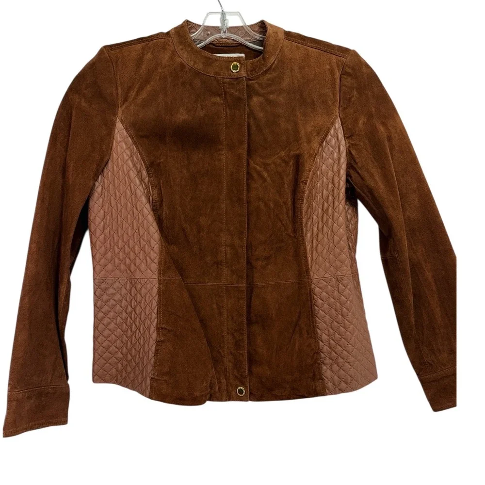 Isaac Mizrahi Live Women's‎ Brown Suede Quilted Leather Jacket Size 12